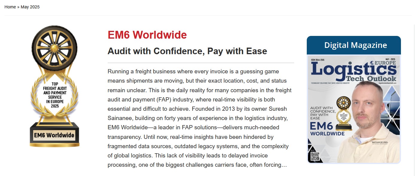 EM6 is proud to be awarded the top honour for Europe as well.